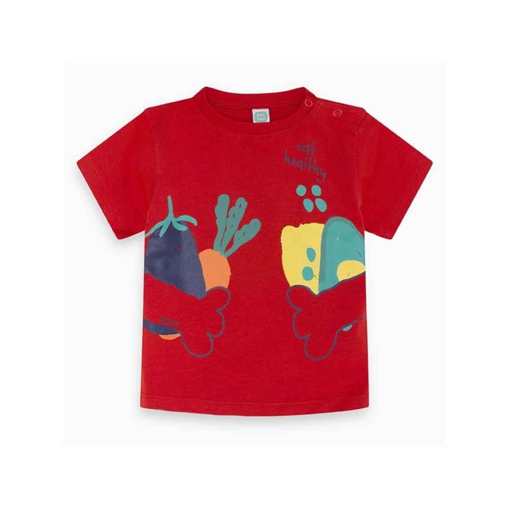 Bright Red Short Sleeve Tee with Playful Graphic
